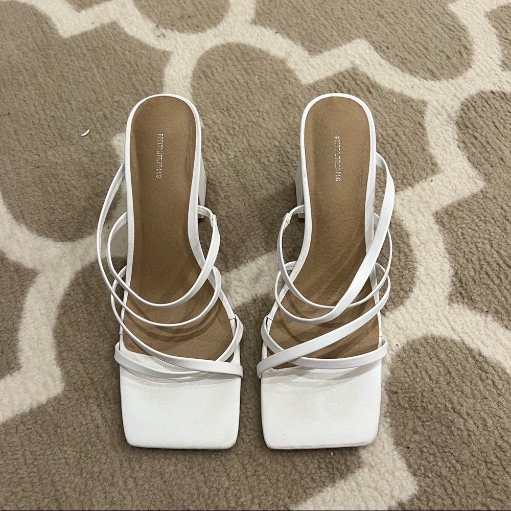 White Strappy Block Heeled Square Toe Sandals